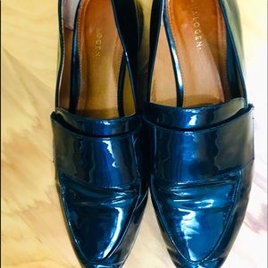 Ladies Halogen Patent Deep Blue/Black Leather Shoes Size 8